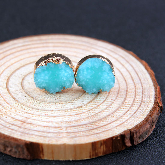 Picture of Druzy/ Drusy Ear Post Stud Earrings Blue Round 12mm Dia., 1 Pair