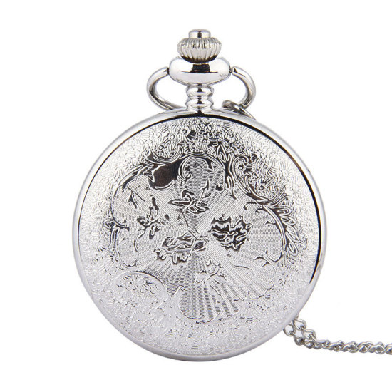 Picture of Pocket Watches Round Silver Tone Horse Pattern Battery Included 47cm long, 1 Piece