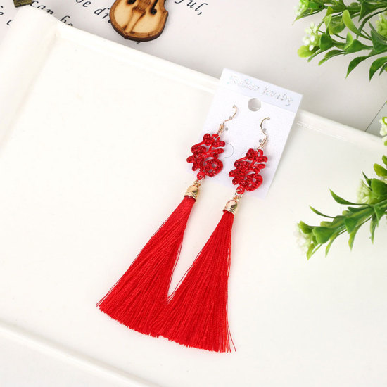 Picture of Tassel Earrings Red Blessing 1 Pair