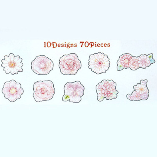 Picture of DIY Scrapbook Deco Stickers Pink Flower 10cm x 8.9cm, 1 Packet ( 70 PCs/Packet)