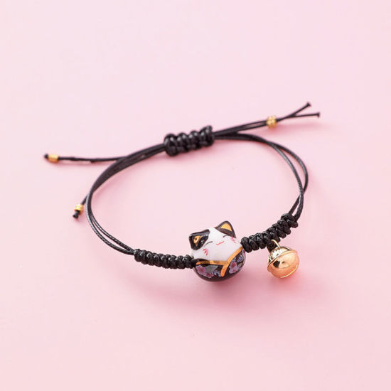 Picture of Braided Bracelets Black Bell Cat Adjustable 5.5cm Dia., 1 Piece