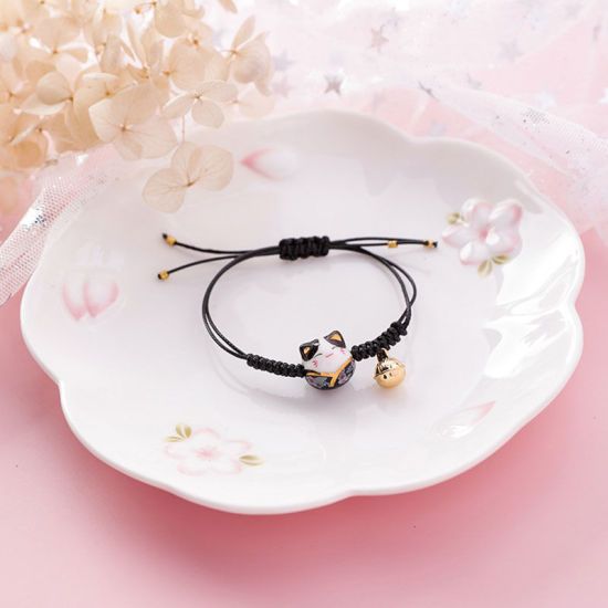 Picture of Braided Bracelets Black Bell Cat Adjustable 5.5cm Dia., 1 Piece