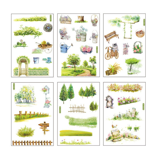 Bild von DIY Scrapbook Sticker Aufkleber Grün Baum Mit verschiedenen Muster 15cm x 10cm, 1 Set ( 6 Stück/Set)