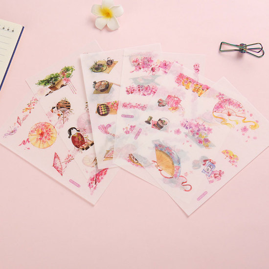 Picture of DIY Scrapbook Deco Stickers Pink Animal Mixed 15cm x 10cm, 1 Set ( 6 PCs/Set)