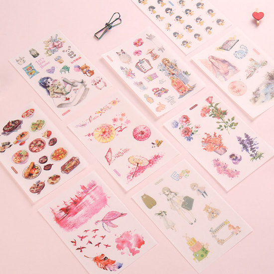 Bild von DIY Scrapbook Sticker Aufkleber Rosa Tier Mit verschiedenen Muster 15cm x 10cm, 1 Set ( 6 Stück/Set)