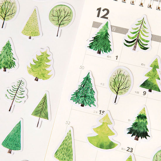 Picture of DIY Scrapbook Deco Stickers Green Tree 44mm x 44mm, 1 Box ( 45 PCs/Box)