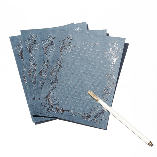 Picture of Paper Letter Writing Paper Rectangle Blue Feather Pattern 20.9cm x 14.4cm, 1 Packet ( 4 PCs/Packet)