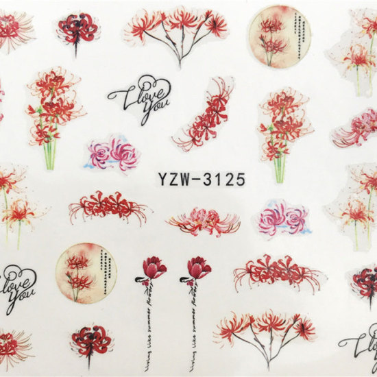 Bild von PVC Nagel Kunst Aufkleber Spinnenlilie Rot 6cm x 5cm, 1 Blatt