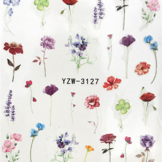 Bild von PVC Nagel Kunst Aufkleber Blumen Bunt 6cm x 5cm, 1 Blatt
