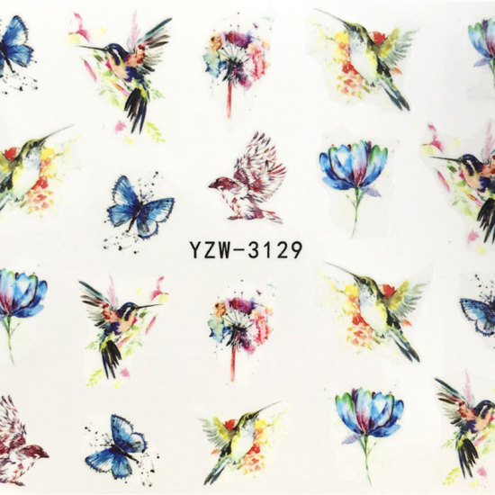 Bild von PVC Nagel Kunst Aufkleber Schmetterling Blumen Bunt 6cm x 5cm, 1 Blatt