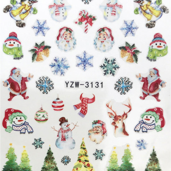 Bild von PVC Nagel Kunst Aufkleber Weihnachten Weihnachtsmann Weihnachten Schneeflocke Bunt 6cm x 5cm, 1 Blatt