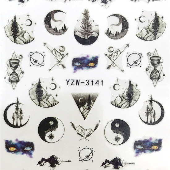 Bild von PVC Nagel Kunst Aufkleber Acht Trigramme Mond Bunt 6cm x 5cm, 1 Blatt