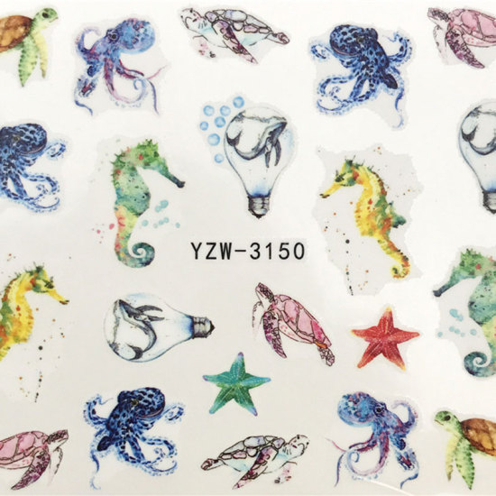 Bild von PVC Nagel Kunst Aufkleber Kraken Seesterne Bunt 6cm x 5cm, 1 Blatt