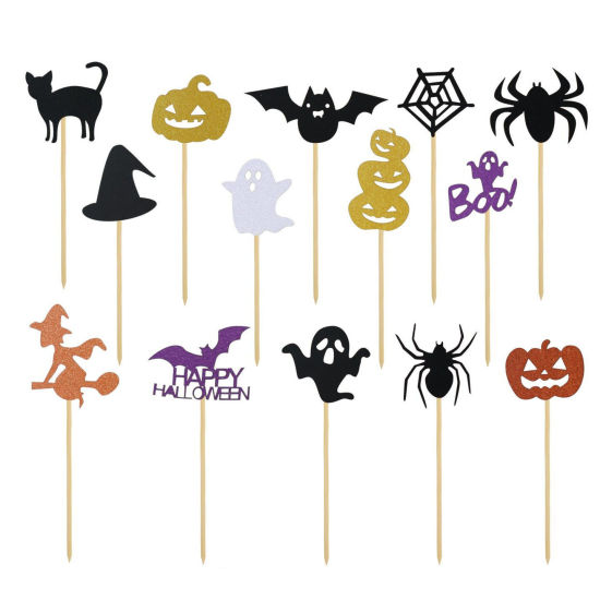 Picture of Paper Cupcake Picks Toppers Multicolor Halloween 1 Set ( 14 PCs/Set)