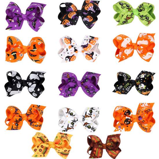 Picture of Hair Clips Findings Bowknot Halloween Pumpkin 8cm x 4cm, 1 Piece