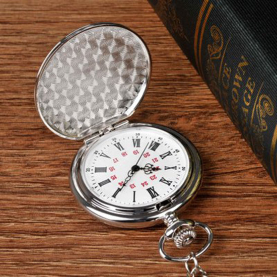 Bild von Taschenuhr Uhr (inkl. Batterie) Rund Silberfarbe Kaiserkrone Muster 1 Strang