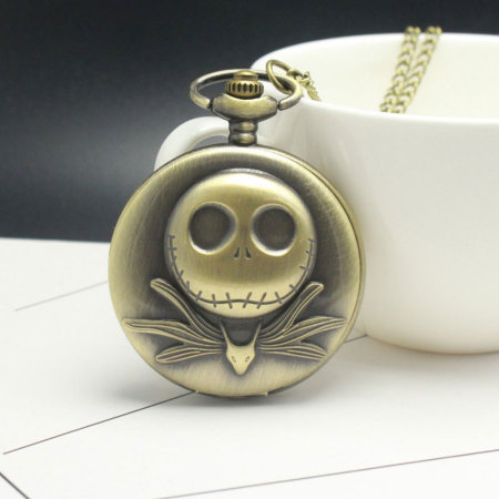 Image de Montres de Poche au Style Halloween Tête de Mort Bronze Antique (Piles Inclus) 80cm Long, 1 Pièce