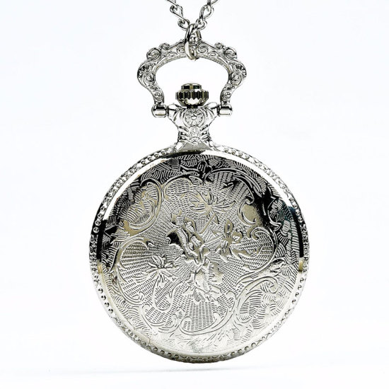 Picture of Pocket Watches Halloween Skull Silver Plated Battery Included 80cm long, 1 Piece