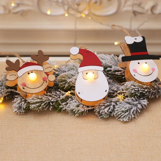 Picture of Hanging Decoration Christmas Snowman Black & White LED Light Up 9.5cm x 7.5cm, 1 Piece