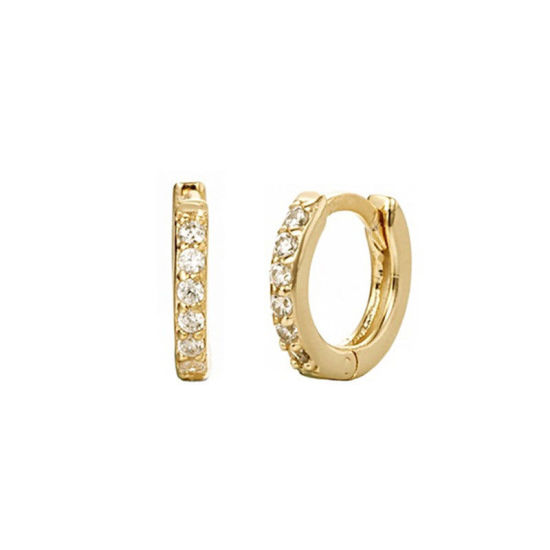 Picture of Hoop Earrings Gold Plated Circle Ring Clear Rhinestone 10mm Dia, 1 Pair