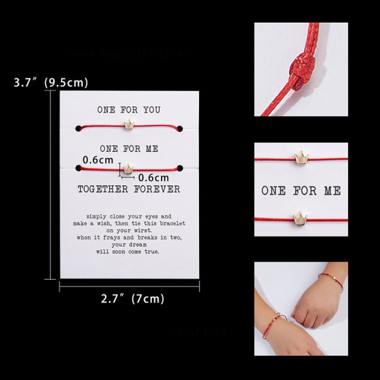 Picture of Bracelet Set Gold Plated Black & Red Crown Adjustable 32cm(12 5/8") long - 17cm(6 6/8") long, 1 Set ( 2 PCs/Set)