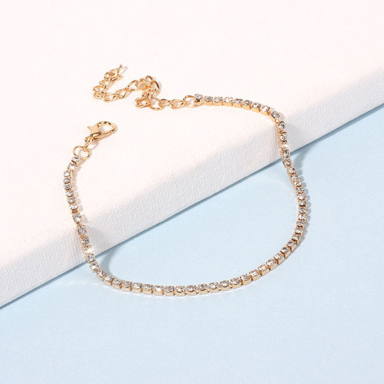 Picture of Anklet Gold Plated Clear Rhinestone 18.5cm(7 2/8") long long, 1 Piece
