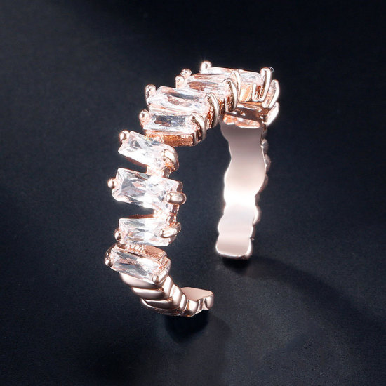 Picture of Brass Open Rings Rose Gold Adjustable Clear Cubic Zirconia 1 Piece                                                                                                                                                                                            