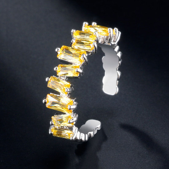 Picture of Brass Open Rings Platinum Plated Adjustable Yellow Cubic Zirconia 1 Piece                                                                                                                                                                                     