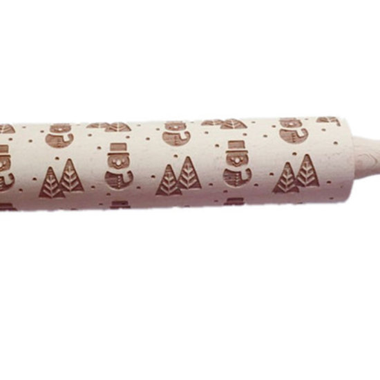 Picture of Khaki - style6 Christmas Deer Wooden Rolling Pin Embossing Baking Cookies Noodle Biscuit Fondant Cake Dough Patterned Roller Snowflake