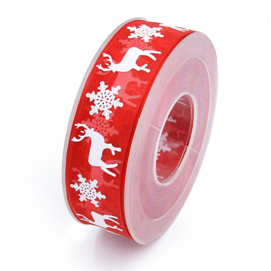 Picture of Red 20 meter christmas snowflake deer ribbon