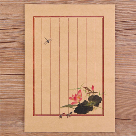 Bild von Braun - Rindsleder Lotusblume vertikale kreative romantische klassische Kunst Briefpapier 8 Blatt in 1sets
