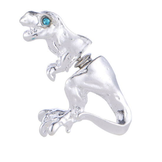 Picture of Double Sided Ear Post Stud Earrings Silver Tone Dinosaur Animal 3.6cm x 2.3cm, 1 Piece