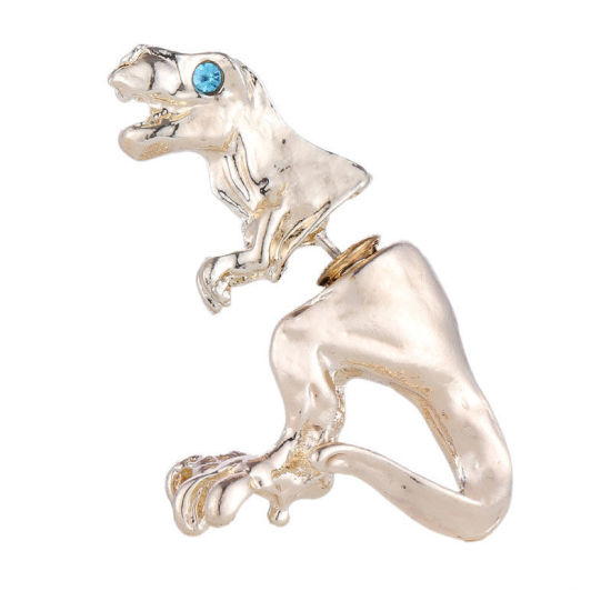 Picture of Double Sided Ear Post Stud Earrings KC Gold Plated Dinosaur Animal 3.6cm x 2.3cm, 1 Piece