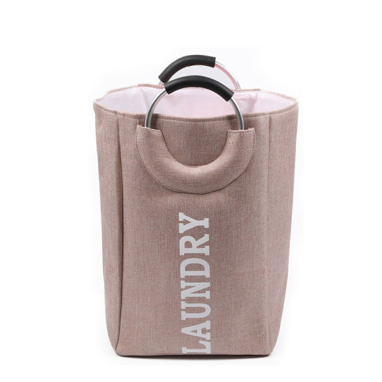 Picture of Polyester Clothes Laundry Basket Bag Dark Pink Foldable 58cm x 34cm, 1 Piece