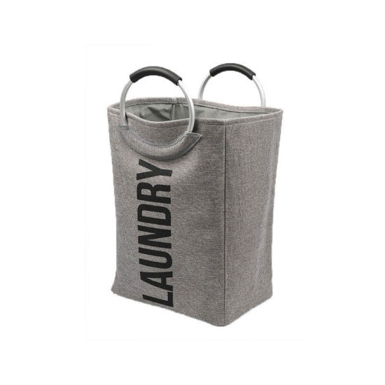 Picture of Polyester Clothes Laundry Basket Bag Gray Foldable 58cm x 34cm, 1 Piece