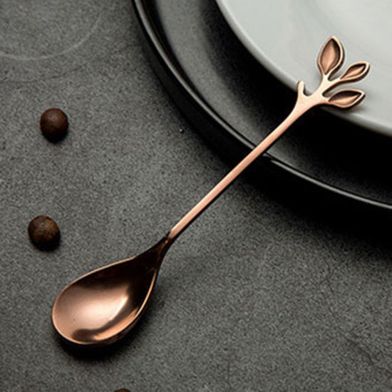 Picture of Rose Gold - style3 Creative Branch Leaves Dessert Spoon /Fork Silver Gold Rose Colours Exquisite Leaf Fruit Fork Coffee Dessert Spoon Gift Tableware Kitchen accessories