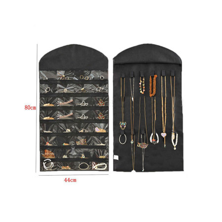 Immagine di nero 32 tasche portaoggetti organizzatore custodia sacchetto collana anelli orecchini supporto custodia display custodia appendi borsa appendiabiti
