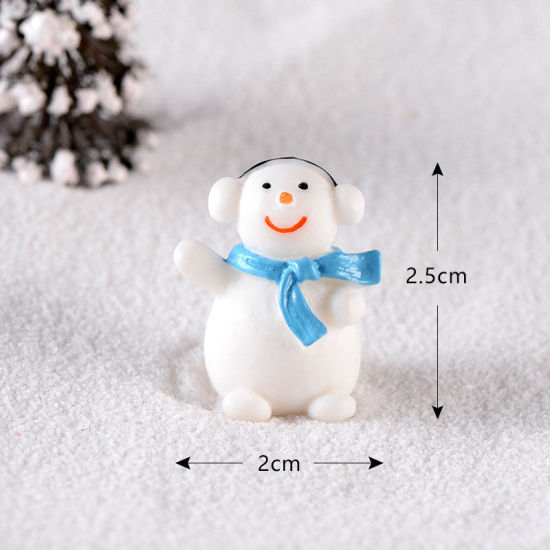 Picture of Resin Micro Landscape Miniature Decoration White & Blue Christmas Snowman 25mm x 20mm, 1 Piece