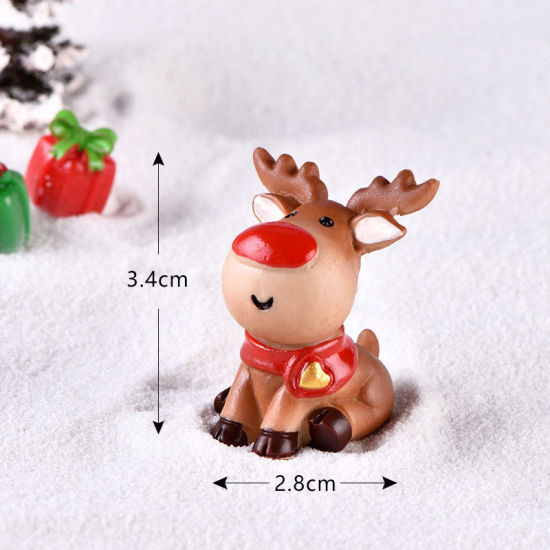 Picture of Resin Micro Landscape Miniature Decoration Brown Christmas Reindeer 3.4cm x 2.8cm, 1 Piece