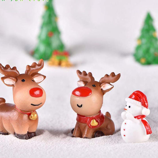 Picture of Resin Micro Landscape Miniature Decoration Red Christmas Gift Box 11mm x 11mm, 1 Piece