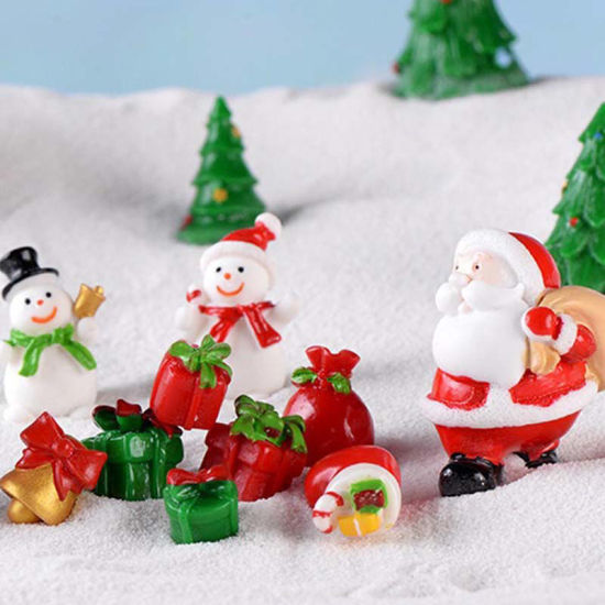 Picture of Resin Micro Landscape Miniature Decoration Red Christmas Gift Box 11mm x 11mm, 1 Piece