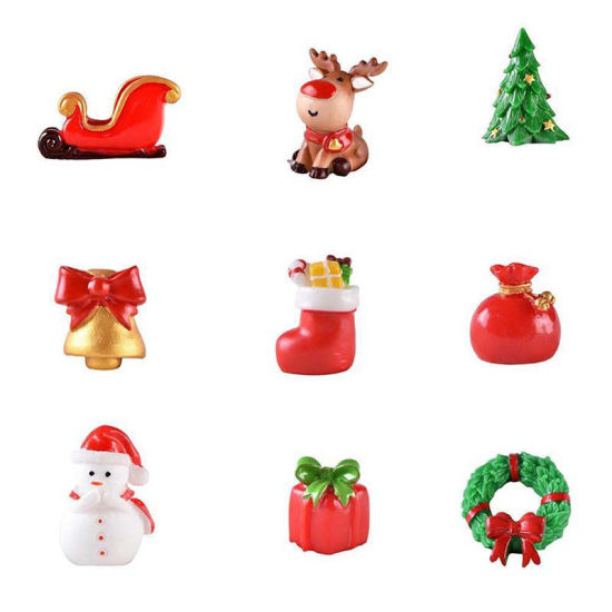Picture of Resin Micro Landscape Miniature Decoration Red Christmas Gift Box 11mm x 11mm, 1 Piece