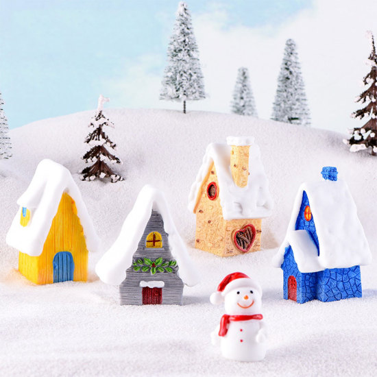 Imagen de Azul - Azul Mini Navidad decorar bricolaje adorno Nieve Santa Casa Figuritas Jardín de hadas Miniaturas Mini Navidad Nieve Paisaje Niños regalo