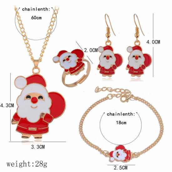 Bild von Schmuck Set Vergoldet Weiß & Rot Weihnachten Weihnachtsmann Emaille 60cm - 4cm, 1 Set ( 60cm Stück/Set)