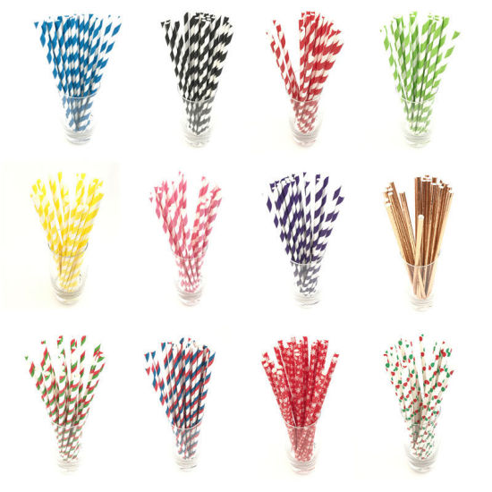 Picture of Drinking Straws Party Supplies Red & Green Stripe 19.6cm, 1 Packet ( 25 PCs/Packet)