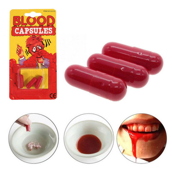 Picture of Capsules Fake Blood Pill Halloween Supplies Red 18mm x 6mm, 1 Set ( 3 PCs/Set)
