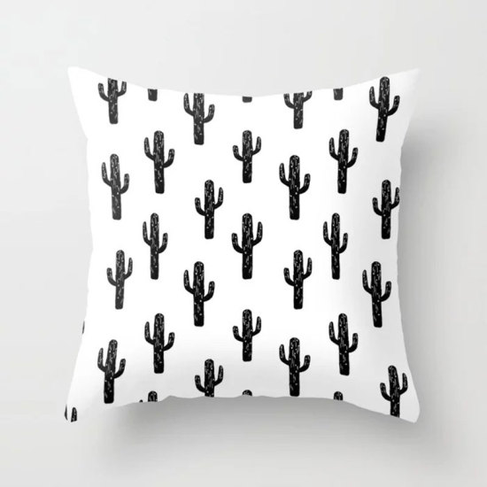 Picture of Pillow Cases Black & White Square Cactus Pattern 45cm x 45cm, 1 Piece