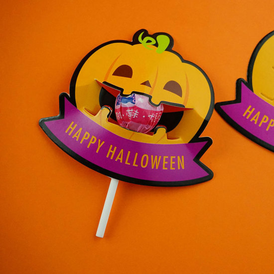 Picture of Multicolor - 50pcs/lot Cute Ghost Pumpkin Style DIY Halloween Gift Candy Decorations Paper Cards Lollipop Cards Children Day Party Suppliers