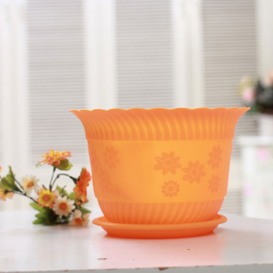 Image de Orange - Pot de fleur en résine avec plateau pour décoration de bureau à domicile de jardin de plantes 12x8cm, 1 Kit