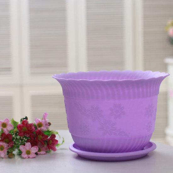Image de Violet - Pot de fleur en résine avec plateau pour décoration de bureau à domicile de jardin de plantes 12x8cm, 1 Kit